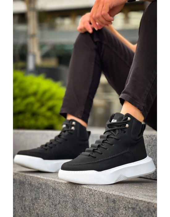 Ba0321 Gizli Bağcıklı Erkek Yüksek Taban Siyah Beyaz Spor Erkek Bot