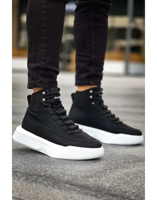 Ba0321 Gizli Bağcıklı Erkek Yüksek Taban Siyah Beyaz Spor Erkek Bot