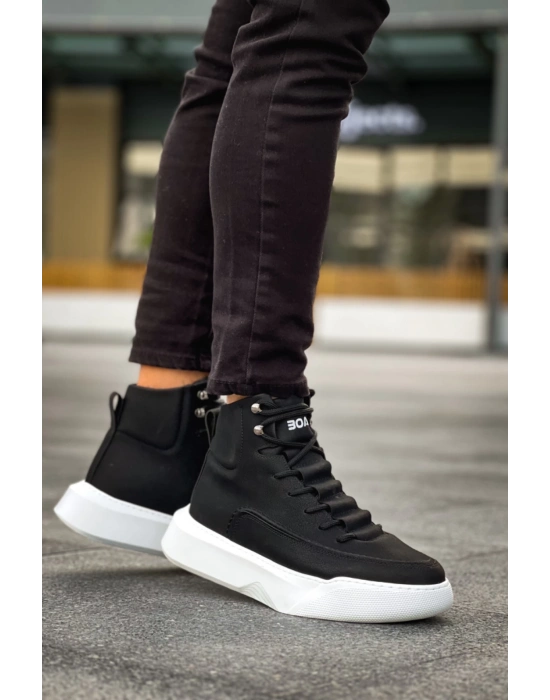 Ba0321 Gizli Bağcıklı Erkek Yüksek Taban Siyah Beyaz Spor Erkek Bot