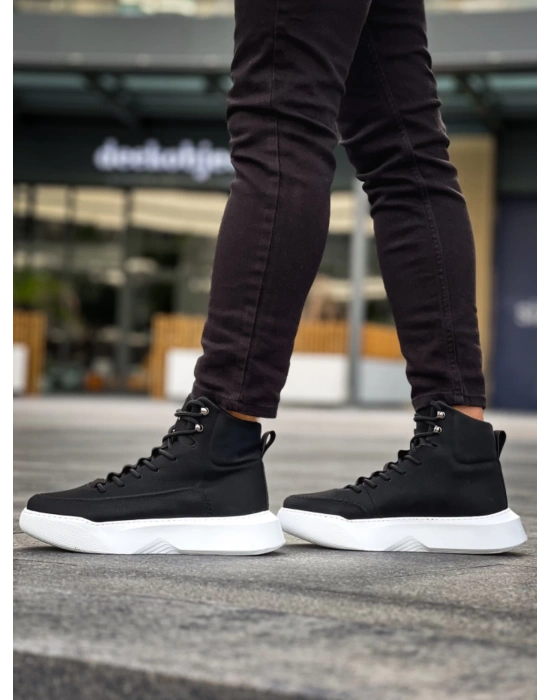 Ba0321 Gizli Bağcıklı Erkek Yüksek Taban Siyah Beyaz Spor Erkek Bot