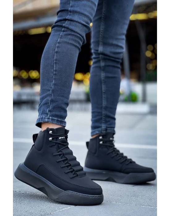 Ba0321 Gizli Bağcıklı Erkek Yüksek Taban Siyah Spor Erkek Bot