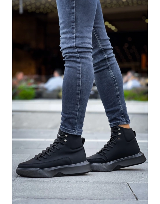 Ba0321 Gizli Bağcıklı Erkek Yüksek Taban Siyah Spor Erkek Bot