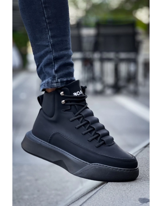 Ba0321 Gizli Bağcıklı Erkek Yüksek Taban Siyah Spor Erkek Bot