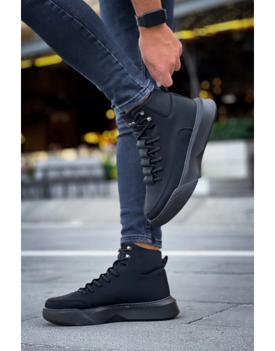 Ba0321 Gizli Bağcıklı Erkek Yüksek Taban Siyah Spor Erkek Bot