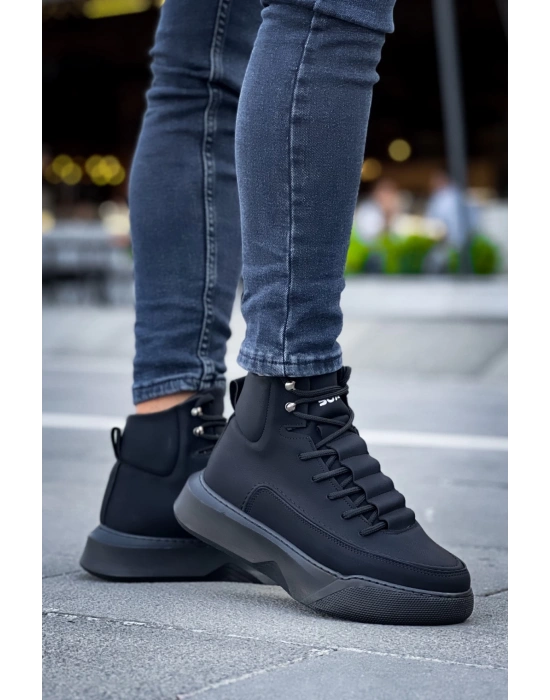 Ba0321 Gizli Bağcıklı Erkek Yüksek Taban Siyah Spor Erkek Bot