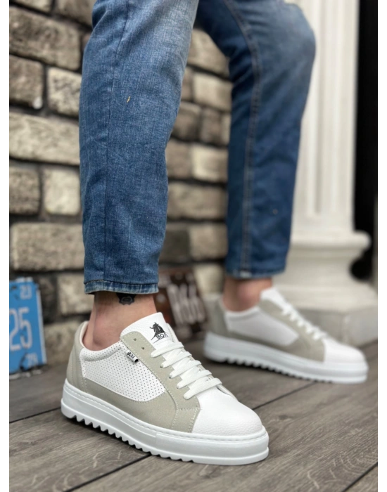 Ba0323 Boa Kalın Tırtık Yüksek Taban Beyaz Gri Bağcıklı Spor Erkek Ayakkabı Erkek Günlük Ayakkabı