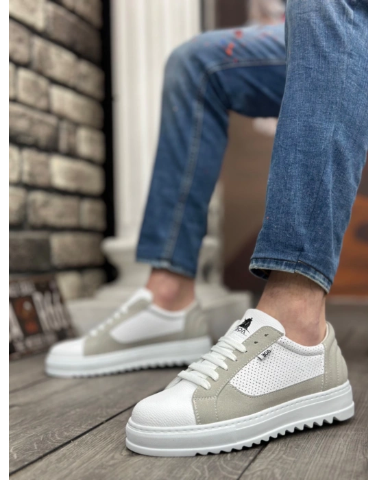 Ba0323 Boa Kalın Tırtık Yüksek Taban Beyaz Gri Bağcıklı Spor Erkek Ayakkabı Erkek Günlük Ayakkabı