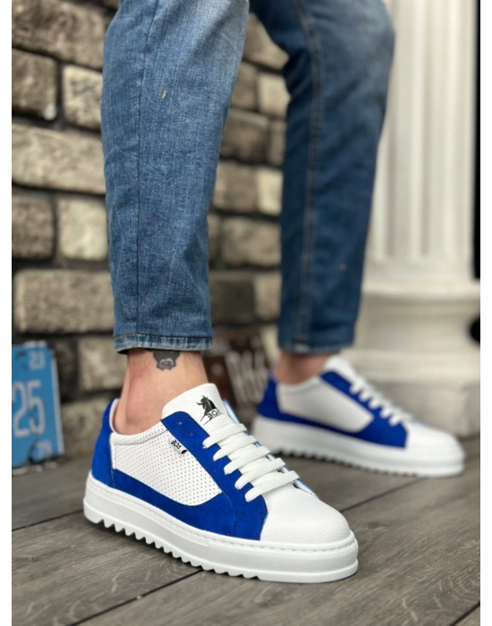 Ba0323 Boa Kalın Tırtık Yüksek Taban Beyaz Mavi Bağcıklı Spor Erkek Ayakkabı Erkek Günlük Ayakkabı