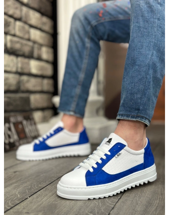 Ba0323 Boa Kalın Tırtık Yüksek Taban Beyaz Mavi Bağcıklı Spor Erkek Ayakkabı Erkek Günlük Ayakkabı