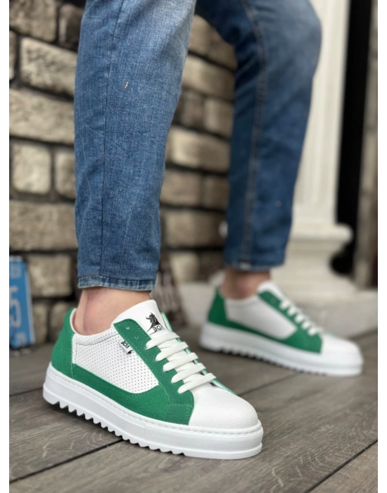 Ba0323 Boa Kalın Tırtık Yüksek Taban Beyaz Yeşil Bağcıklı Spor Erkek Ayakkabı Erkek Günlük Ayakkabı