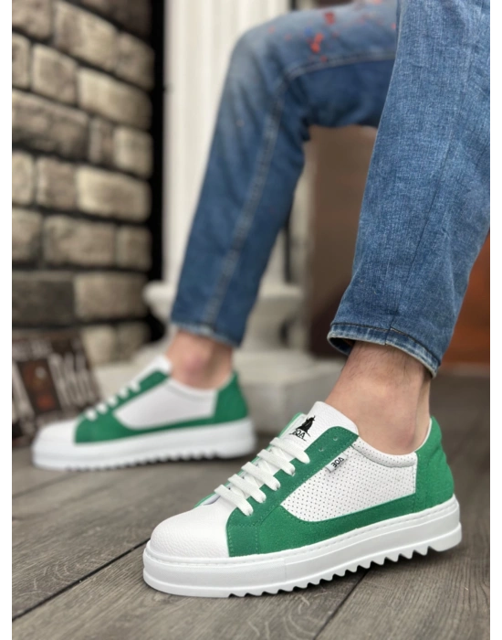 Ba0323 Boa Kalın Tırtık Yüksek Taban Beyaz Yeşil Bağcıklı Spor Erkek Ayakkabı Erkek Günlük Ayakkabı