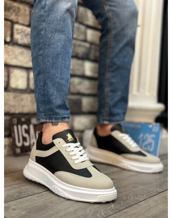 Ba0327 Boa Kalın Yüksek Taban Gri Siyah Bağcıklı Spor Erkek Ayakkabı Erkek Günlük Ayakkabı