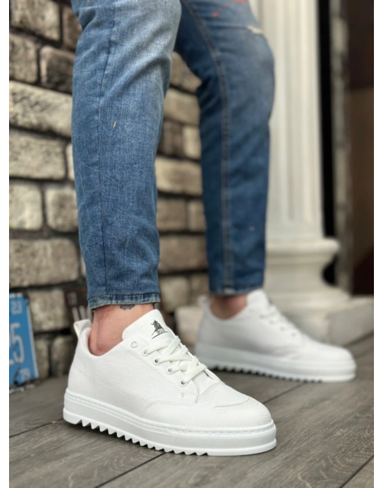 Ba0328 Boa Kalın Yüksek Taban Smile Desenli Beyaz Spor Erkek Ayakkabı Erkek Günlük Ayakkabı