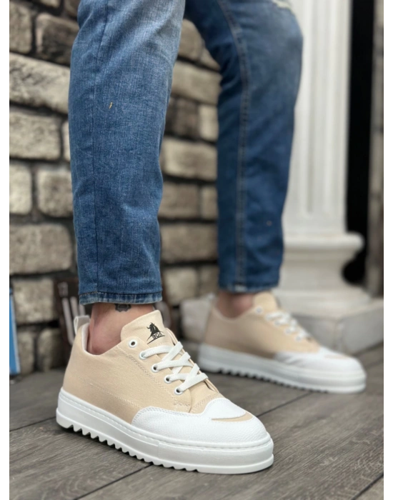 Ba0328 Boa Kalın Yüksek Taban Smile Desenli Krem Spor Erkek Ayakkabı Erkek Günlük Ayakkabı