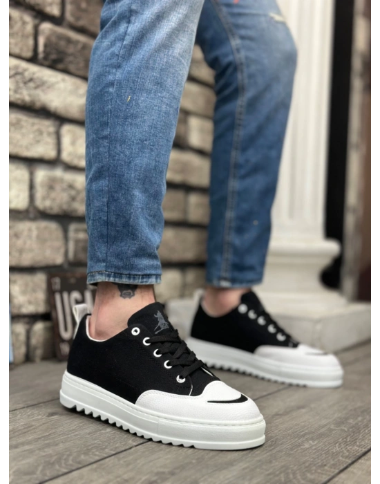 Ba0328 Boa Kalın Yüksek Taban Smile Desenli Siyah Beyaz Spor Erkek Ayakkabı Erkek Günlük Ayakkabı