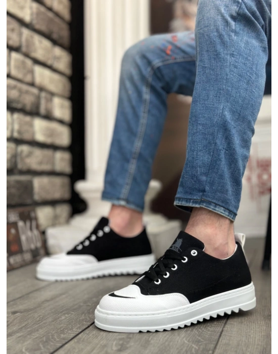 Ba0328 Boa Kalın Yüksek Taban Smile Desenli Siyah Beyaz Spor Erkek Ayakkabı Erkek Günlük Ayakkabı