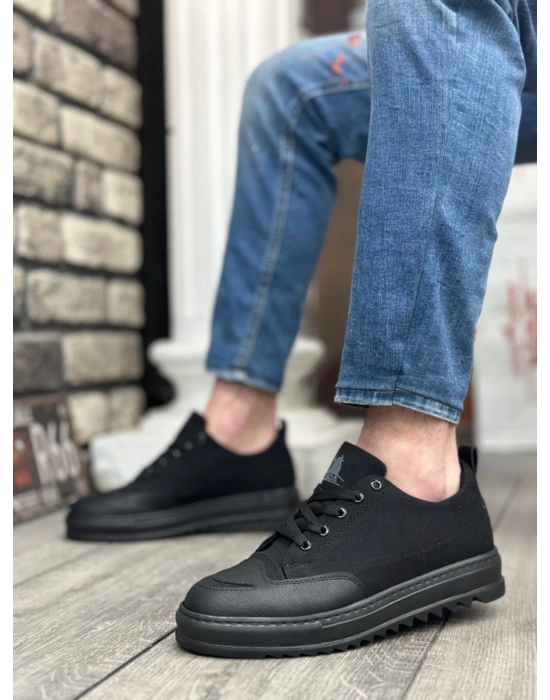 Ba0328 Boa Kalın Yüksek Taban Smile Desenli Siyah Spor Erkek Ayakkabı Erkek Günlük Ayakkabı