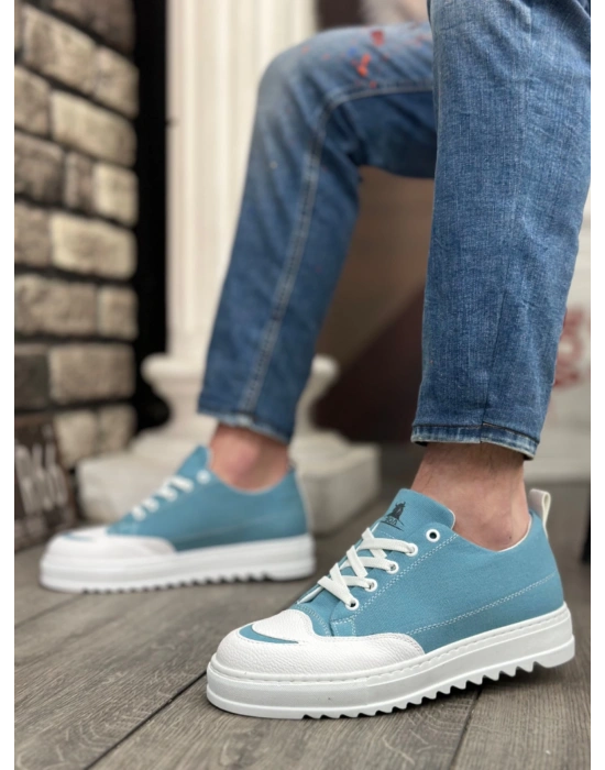 Ba0328 Boa Kalın Yüksek Taban Smile Desenli Turkuaz Spor Erkek Ayakkabı Erkek Günlük Ayakkabı