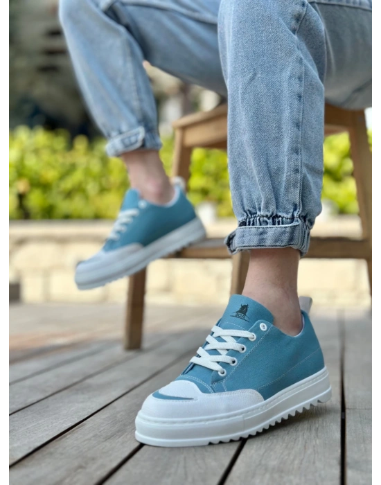 Ba0328 Boa Kalın Yüksek Taban Smile Desenli Turkuaz Spor Erkek Ayakkabı Erkek Günlük Ayakkabı