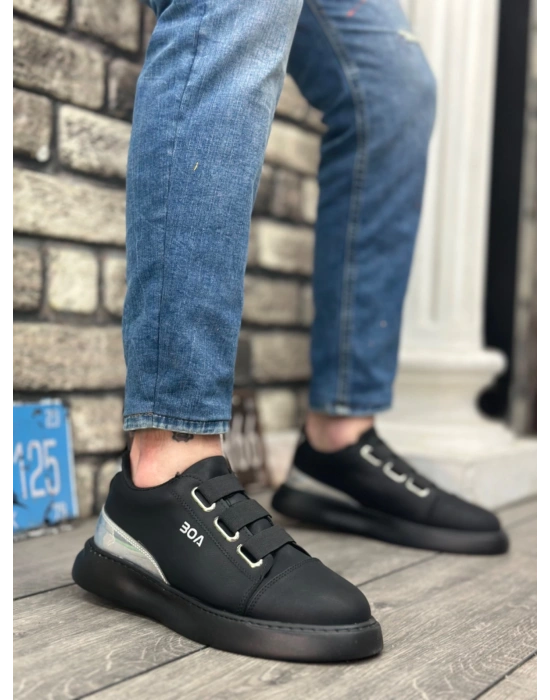 Ba0329 3 Bant Siyah Tabanlı Gümüş Detaylı Kalın Taban Casual Erkek Ayakkabı Erkek Günlük Ayakkabı