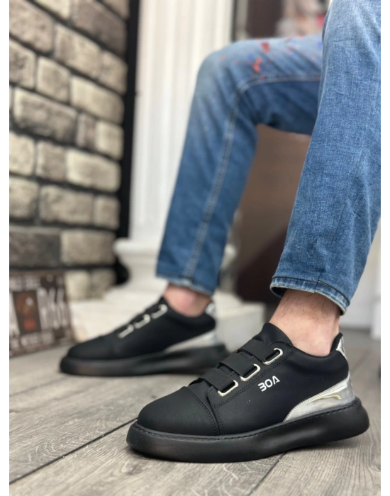 Ba0329 3 Bant Siyah Tabanlı Gümüş Detaylı Kalın Taban Casual Erkek Ayakkabı Erkek Günlük Ayakkabı