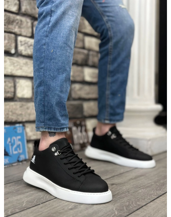 Ba0331 Bağcıklı Erkek Yüksek Taban Cilt Siyah Beyaz Taban Erkek Spor Ayakkabı