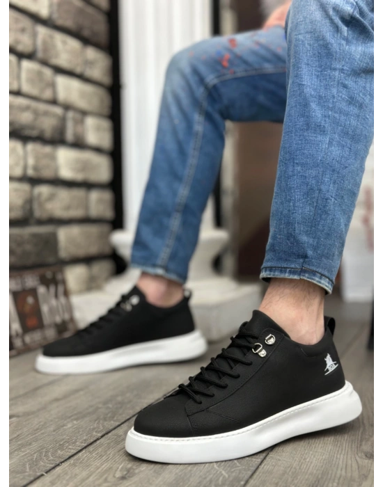 Ba0331 Bağcıklı Erkek Yüksek Taban Cilt Siyah Beyaz Taban Erkek Spor Ayakkabı