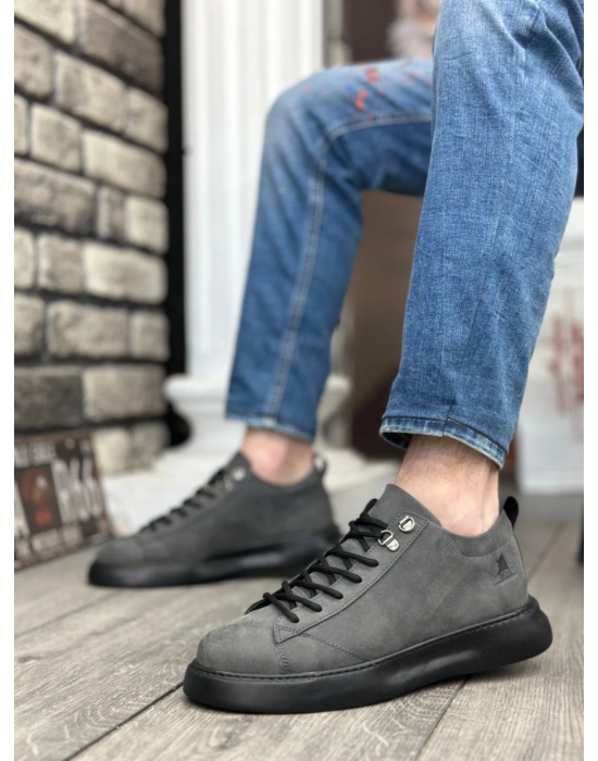 BA0331 Bağcıklı Erkek Yüksek Taban Füme Cilt  Spor Ayakkabı