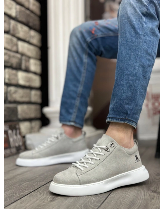 Ba0331 Bağcıklı Erkek Yüksek Taban Gri Süet Beyaz Taban Erkek Spor Ayakkabı