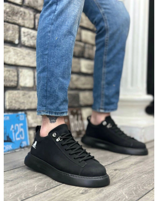 Ba0331 Bağcıklı Erkek Yüksek Taban Siyah Cilt Erkek Spor Ayakkabı