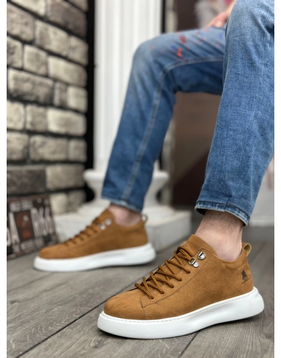 Ba0331 Bağcıklı Erkek Yüksek Taban Taba Süet Beyaz Taban Erkek Spor Ayakkabı