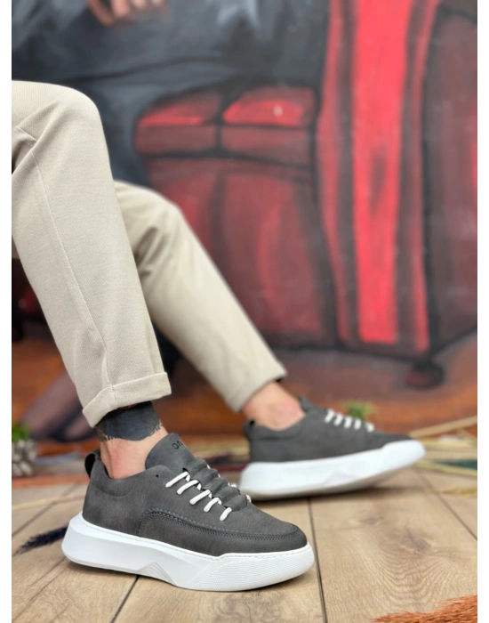 Ba0332 Merdiven Desen Bağcıklı Erkek Yüksek Taban Antrasit Cilt Erkek Spor Ayakkabı