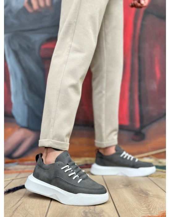 Ba0332 Merdiven Desen Bağcıklı Erkek Yüksek Taban Antrasit Cilt Erkek Spor Ayakkabı