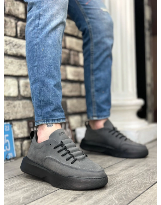 Ba0332 Merdiven Desen Bağcıklı Erkek Yüksek Taban Füme Cilt Erkek Spor Ayakkabı