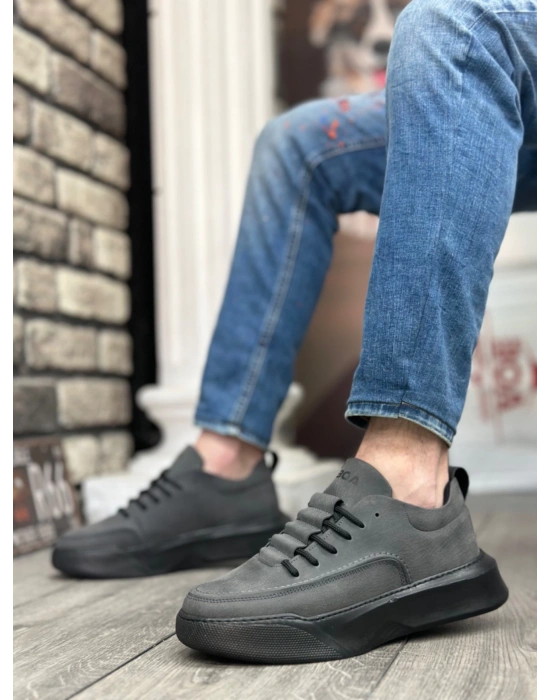 Ba0332 Merdiven Desen Bağcıklı Erkek Yüksek Taban Füme Cilt Erkek Spor Ayakkabı