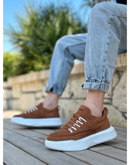 Ba0332 Merdiven Desen Bağcıklı Erkek Yüksek Taban Taba Süet Beyaz Taban Erkek Spor Ayakkabı