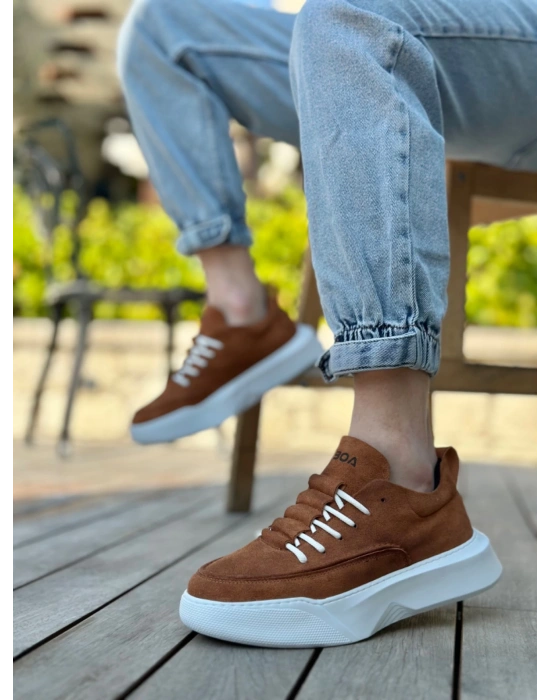 Ba0332 Merdiven Desen Bağcıklı Erkek Yüksek Taban Taba Süet Beyaz Taban Erkek Spor Ayakkabı