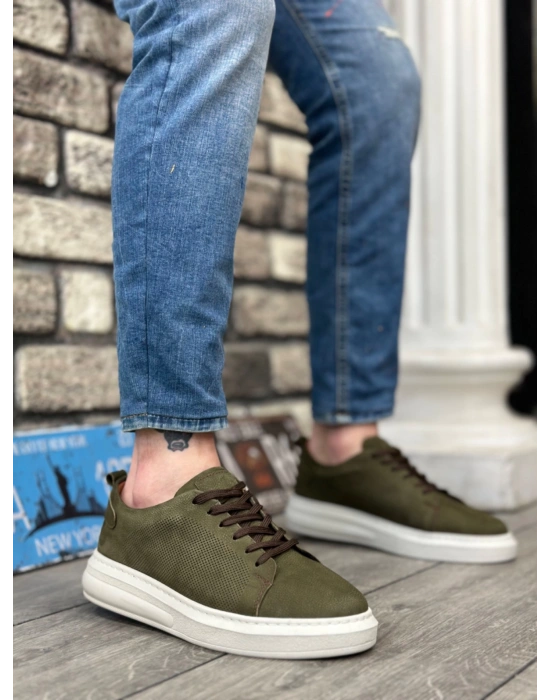 Ba0336 İçi Dışı Hakiki Nubuk Deri Haki Bağcıklı Casual Erkek Ayakkabı Erkek Günlük Ayakkabı