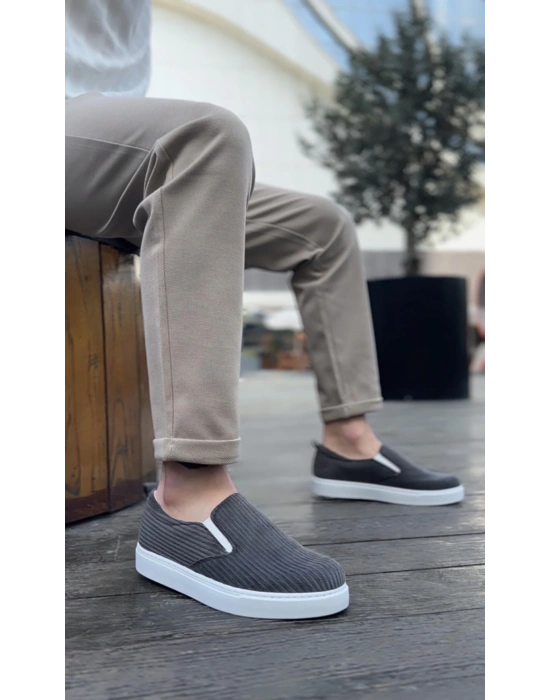 Ba0339 Bağcıksız Kadife Gri Beyaz Taban Günlük Erkek Ayakkabı Erkek Günlük Ayakkabı