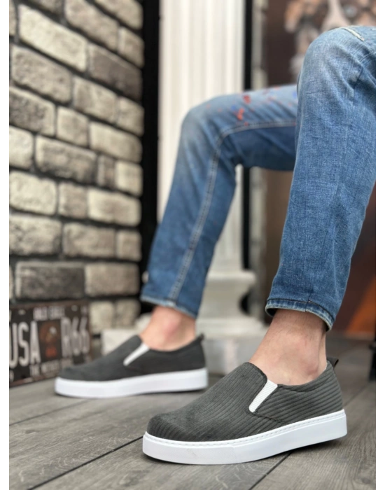 Ba0339 Bağcıksız Kadife Gri Beyaz Taban Günlük Erkek Ayakkabı Erkek Günlük Ayakkabı