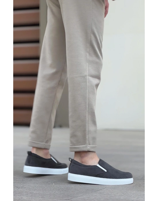 BA0339 Bağcıksız Kadife Gri Beyaz Taban Günlük Erkek Ayakkabı