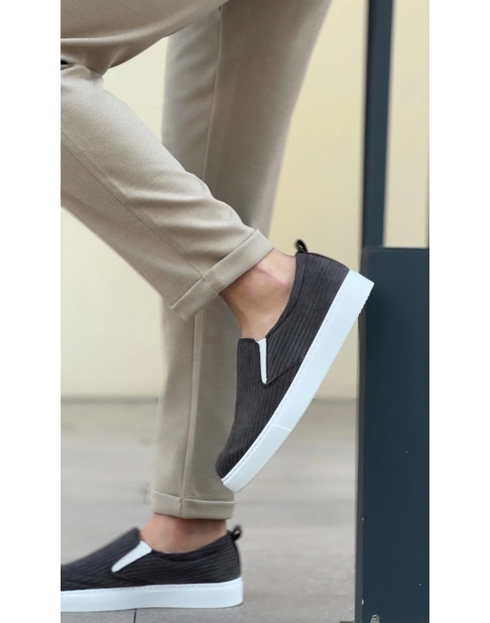 Ba0339 Bağcıksız Kadife Gri Beyaz Taban Günlük Erkek Ayakkabı Erkek Günlük Ayakkabı