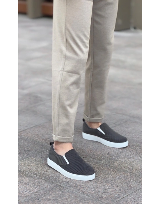 BA0339 Bağcıksız Kadife Gri Beyaz Taban Günlük Erkek Ayakkabı