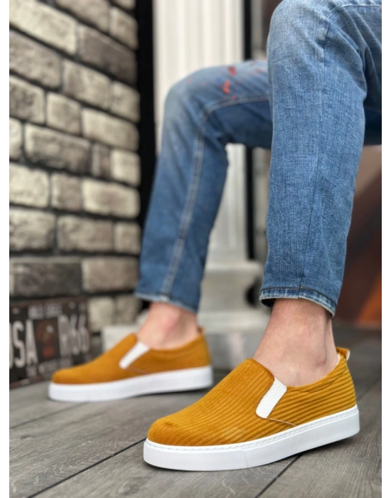 Ba0339 Bağcıksız Kadife Hardal Beyaz Taban Günlük Erkek Ayakkabı Erkek Günlük Ayakkabı