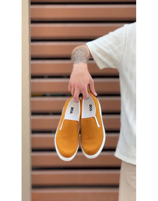 Ba0339 Bağcıksız Kadife Hardal Beyaz Taban Günlük Erkek Ayakkabı Erkek Günlük Ayakkabı