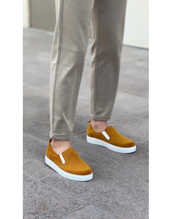 Ba0339 Bağcıksız Kadife Hardal Beyaz Taban Günlük Erkek Ayakkabı Erkek Günlük Ayakkabı