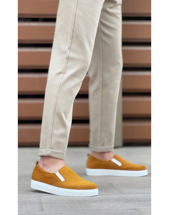 Ba0339 Bağcıksız Kadife Hardal Beyaz Taban Günlük Erkek Ayakkabı Erkek Günlük Ayakkabı