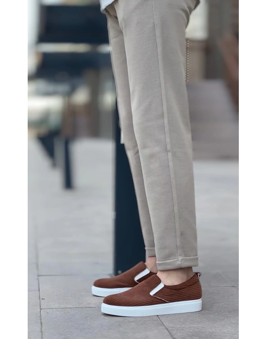 Ba0339 Bağcıksız Kadife Kahverengi Beyaz Taban Günlük Erkek Ayakkabı Erkek Günlük Ayakkabı