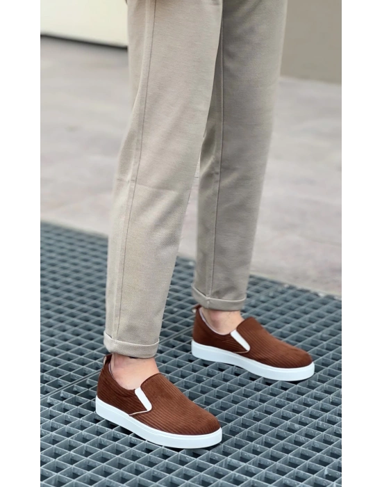 Ba0339 Bağcıksız Kadife Kahverengi Beyaz Taban Günlük Erkek Ayakkabı Erkek Günlük Ayakkabı