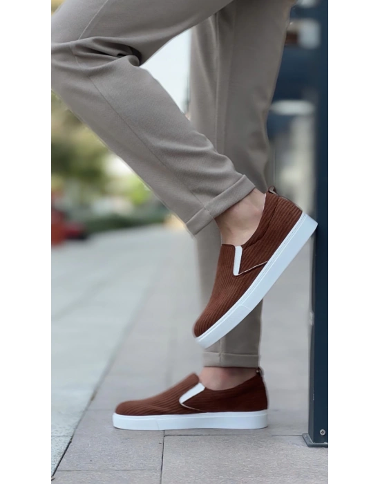 Ba0339 Bağcıksız Kadife Kahverengi Beyaz Taban Günlük Erkek Ayakkabı Erkek Günlük Ayakkabı